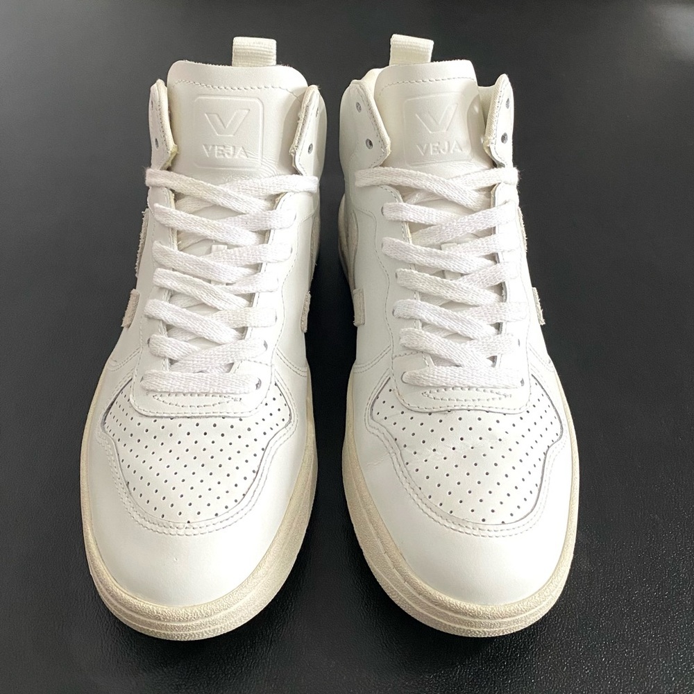 Veja V-15 White Leather Sneakers Size 7 High Tops Like New - Picture 6 of 16